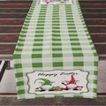 Green plaid Easter table runner with Happy Easter gnomes and colorful eggs design - 33*183cm / Green Gingham Gnomes and Eggs (ZQ09-10)