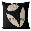 Black square cushion cover with beige tulip art and Stay Simple Stay True print - 45*45cm (No Insert) / Tulip English Style (CRS28-2)