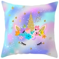 Unicorn peach skin pillowcase with golden horn and dreamy gradient galaxy background - Dreamy Starry Wreath Unicorn (DRD367-5)