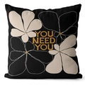 Black decorative throw pillow cover featuring white floral prints and gold quote - 45*45cm (No Insert) / Black Gold Floral Quote Style (CRS28-4)