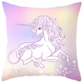 Pink unicorn print peach skin square pillowcase with dreamy pastel rainbow background - Purple Macaron Gradient Unicorn (DRD367-7)