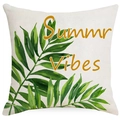 Linnen kussensloop met tropische groene bladeren en Summer Vibes tekst op wit - Tropische Planten Summr Vibes (YMD348-3) / 45x45cm