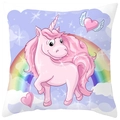 Pink unicorn pillowcase with rainbow and stars, soft peach skin fabric for sofa decor - Pink Mane Rainbow Dreamy Unicorn (DRD367-8)