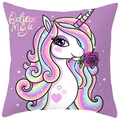 Purple peach skin pillowcase with a cartoon unicorn and Believe IN MAGIC text - Light Purple Rainbow Mane Unicorn (DRD367-9)