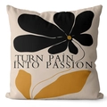 Minimalist beige cushion cover with black abstract flowers and passion text print - 45*45cm (No Insert) / Beige Minimalist Floral Style (CRS28-8)
