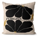 Modern square pillow case with black floral print and Forgive Yourself quote - 45*45cm (No Insert) / Beige Abstract Gold Leaf Style (CRS28-9)