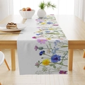 Runner da tavola in lino con stampa floreale ad acquerello in un ambiente da pranzo luminoso - 33*183cm / Stile Squisito con Fiori di Campo ad Acquerello (ZQ15-15)