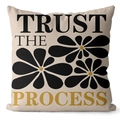 Modern black floral pillowcase with Trust The Process print on beige canvas - 45*45cm (No Insert) / Beige Three Flowers Style (CRS28-12)