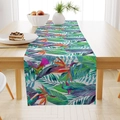 Trama dettagliata del tessuto di un runner da tavola tropicale con motivi floreali e uccelli - 33*183cm / Flora e Uccelli Tropicali (ZQ18-3)