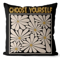 Black square cushion cover featuring gold Choose Yourself floral print and text - 45*45cm (No Insert) / Black Gold Vintage Floral Style (CRS28-14)