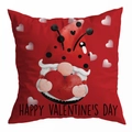 Valentine's Day red pillow cover featuring a cute gnome holding a big red heart - Cartoon Gnome Red Heart (DRD299-3)