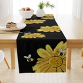 Modern rustic table runner with vibrant sunflower and bee pattern on dark fabric - 33*183cm / Black Sunflower Bee (ZQ18-6)