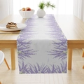 Linen table runner with purple lavender floral print on white base for dining decor - 33*183cm / Purple Lavender Print Style (ZQ15-1)