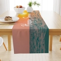Detailed close-up of a linen table runner with Happy Summer sunset beach design - 33*183cm / Sunset Beach Style (ZQ19-1)