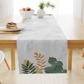 Detail of tropical leaf pattern table runner on a wooden desk with home dining decor - 33*183cm / Marble Green Leaves (ZQ18-14)