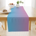 Detail of blue and pink gradient linen table runner on a light wooden dining table - 33*183cm / Blue Pink Gradient (ZQ19-3)