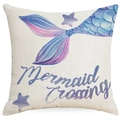 Mermaid Crossing watercolor cushion cover in blue and purple linen with starfish pattern - Mermaid Crossing (YMD350-2) / 45x45CM (No Core)