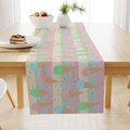 Detailed view of summer ice cream pattern on striped linen table runner for home decor - 33*183cm / Ice Cream Cone Print (ZQ19-4)