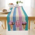 Linen summer beach table runner with striped pattern, ice cream print and summer text - 33*183cm / Summer Striped Ice Cream (ZQ19-5)
