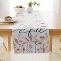 Runner da tavola in lino con scritta hello fall e fiori su tavolo in legno - 33*183cm / Stile Floreale Autunnale Hello Fall (ZQ15-5)