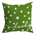 Kissenbezug aus Pfirsichhaut-Stoff mit grünen Kleeblatt-Drucken und lucky Schriftzug - 45x45 cm / Weiße Lucky Kleeblatt Stil (DRD344-1)