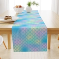 Detailed view of ocean mermaid scales pattern on a linen table runner for dining decor - 33*183cm / Mermaid Scales Pattern (ZQ19-10)