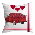 Romantische kussensloop met vintage rode vrachtwagen, pioenrozen en hartjesprint - Vintage Pickup Vol Pioenrozen (DRD299-12)