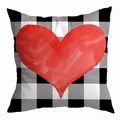 Kussensloop met zwart-wit ruitpatroon en rood aquarel hart voor Valentijnsdag decor - Zwart Wit Gingham Rood Hart (DRD299-13)