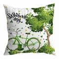 St. Patrick's Day peach skin pillowcase with green clover tree and bicycle print - 18x18 Inch / Bicycle and Hat Illustration Style (DRD344-5)
