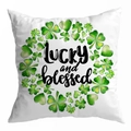 Lucky and blessed St. Patrick's Day peach skin pillowcase with green clover wreath - 18x18 Inch / Shamrock Wreath and Blessed Style (DRD344-8)