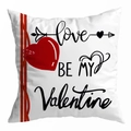 Valentijnsdag kussensloop wit met Love Be My Valentine tekst en rode hartjes - Love BE MY Valentine Feestelijk (DRD299-18)