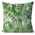 Funda de cojín cuadrada con hojas tropicales verdes de lona para decorar el sofá - 45*45cm (Sin Relleno) / Estilo Hoja de Plátano de Palma Tropical (CRD64-3)