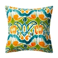 Waterproof linen pillow cover with bohemian ikat pattern in green and orange tones - 45x45cm / Ethnic Tribal Style (FSXM01-3)