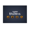 Detail of Halloween linen placemat featuring pumpkins and Happy Halloween text - 30x45cm / Waterproof Placemat