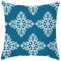 Ethnischer Kissenbezug mit weißem Mandala-Geometriemuster auf blauem Hintergrundstoff - Blau Damast Geometrischer Stil (CRS29-4) / 45x45 cm