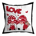 Perzikhuid kussensloop met Valentijnskabouters en zwarte bies voor bankdecoratie - LOVE Ballon Kabouter Zwarte Rand (DRD299-28)