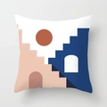 Nordic abstract geometric pillow cover with sun and stairs design in linen texture - 45*45cm (No Insert) / Abstract Architecture Art Pattern (CRD56-7)