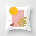 Nordic square pillowcase with abstract yellow sun and green leaves on white fabric - 45*45cm (No Insert) / Minimalist Plant Geometric Splicing (CRD56-8)