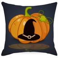 Halloween-Kürbis Kissenbezug mit Hexenhut auf dunklem Leinenhintergrund - 45x45 / Kürbis-Hexenhut-Stil