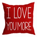 Rode kussensloop met witte I LOVE YOU MORE tekst gemaakt van zachte perzikhuid stof - I LOVE YOU MORE Rode Achtergrond (DRD299-30)