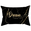 Housse de coussin rectangulaire noire marbrée dorée avec texte Dream pour canapé - Style Dream Fissure Or Noir (DRD398-2)