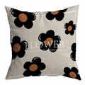 Vintage American style square pillow cover with black flower pattern and FLOWER text - Black Petal Brown Center Flower (INTERESTING Quote)