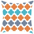 Ethnic geometric cushion cover featuring orange and blue quatrefoil patterns - Orange Teal Blue Quatrefoil Style (CRS29-11) / 18x18 Inch