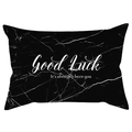 Detail of black marble lumbar pillow cover featuring white cracks and Good Luck text - Black White Crack GoodLuck Style (DRD398-5)
