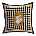 Retro European square cushion cover featuring black and white argyle with flower pattern - Black and White Argyle Floral (Life a better)