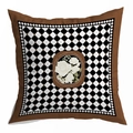 Detail of European retro pillowcase featuring brown borders and floral rose pattern - Black and White Checkerboard Rose Pattern