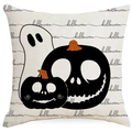 Halloween Kissenbezug mit weißem Geist und schwarzem Kürbisdruck auf Leinenstoff - 45cmx45cm / Kürbis Geist Stil (YMD360-4)