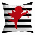 Kussensloop van perzikhuid met zwart-witte strepen en rode Cupido-silhouetontwerp - Gestreepte Achtergrond Cupido Silhouette (DRD299-36)