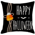 Halloween pillowcase featuring Happy Halloween text and candy corn motifs on black linen - 18x18 Inch / Ghost Pattern With Text Style (YMD364-1) / Cover Only