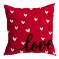 Rode kussensloop met witte harten en zwarte love-tekst van zachte perzikhuid - All-over Hart Print Rode Hoes (DRD299-39)